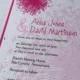 Wedding invitations with dandelion flowers, plantable paper, hot pink and black, set of 25