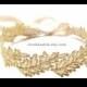 Gold Leaf  Metallic Lace with Champagne Satin Sash / Bridal Sash, Bridesmaid Sash , Head Tie /SH-06