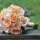 Silk Wedding Bouquet, Wedding Bouquet, Keepsake Bouquet, Bridal Bouquet, Coral Rose, Pink Rose, Green Hydrangea silk flowers.