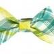 Aqua Yellow Plaid BowTie Dog Collar, Dog Bow Tie: Cabo Tartan