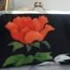 Rose Red Floral Clutch/Purse/Bag..Long Island Bridal/Bridesmaid/Wedding/Valentines Day/Painted Black Silk Kimono/Ready To Ship