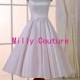 Round neck tea length wedding dress/ rockabilly wedding dress, retro 1950's wedding dress,vintage wedding gown, modest wedding dress