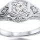 Diamond .40CT Art Deco Engagement Ring Antique Vintage 14K White Gold