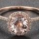 Morganite with Diamonds Engagement Ring in 14K Rose Gold,7mm Round Morganite  .27ct Pave Diamond Halo Claw Prongs White Gold/Yellow Gold