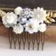 Victorian Wedding Comb Grecian Gold Bridal Hair Accessories White Floral Leaves Rhinestone Pearl Downton Abbey Inspired Chintz Elegant JW
