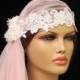 Rose Pink Champagne Ivory Juliet Cap Veil with Ivory Alencon Lace Trim Bohemian Vintage Inspired