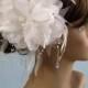 White (Ivory) Bridal Flower Hair Clip  Wedding Hair Clip Wedding Accessory Feathers Crystals