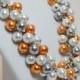 White, Gray And Orange Cluster Necklace, Pearl Cluster, Bridal Jewelry, Chunky Necklace, Gray And Orange Wedding Combo, Gray Pearl Necklace