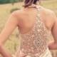 Beaded champagne sleeveless wedding dress