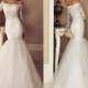Fashion Mermaid Wedding Dresses 2015 With Long Illusion Sleeves Sexy Off Shoulder Sweep Train Lace Sheer Tulle Winter Wedding Gowns BO6916 Online with $117.07/Piece on Hjklp88's Store 