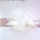 Soft White Organza Flower Bridal Sash, Ivory and Lilac Bridal Belt, Ivory and Lavender Wedding Belt