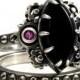 Steampunk Engagement Ring Set - Marquise Onyx Cabochon with Pink Sapphires set in Gears - Rivet Wedding Band