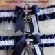 Sheriff Wedding Garter Set Handcuff Charms Handmade Navy Blue White Garters