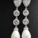 Pearl Bridal Earrings Pearl Wedding Jewelry Cubic Zirconia Posts Bridal Earrings White Shell based Pearl Teardrops Pearl Earrings