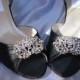 Wedding Shoes Black Bridal Shoes Vintage Inspired Square Crystal Brooch -100 Additional Colors To Pick From
