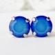 White opal sky blue rhinestone earrings / 8mm / bridal / silver color settings / post earrings / stud earrings