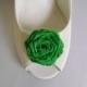 Handmade rose shoe clips in emerald green