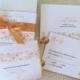 Formal Wedding Invitation Suite in Gold and Copper, Boxed Fabric Scroll with Romantic Floral Accents, Elegant Classic Invitation {25}