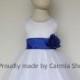 Flower Girl Dresses - WHITE with Blue Royal (FRBP) - Easter Wedding Communion Bridesmaid - Toddler Baby Infant Girl Dresses