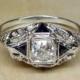 Vintage Antique .70ct Old European Cut Diamond Sapphire 14k White Gold Engagement Ring 1920's Art Deco Filigree