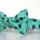 Whale Nautical Mint Green Navy Bow Tie Dog Collar Wedding Accessories Made to Order