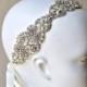 Bridal beaded crystal rhinestone applique headband.  Ivory pearl vintage wedding headpiece. DOLCE VITA