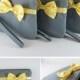 SUPER SALE - Set of 8 Gray with Little Yellow Bow Clutches - Bridal Clutches, Bridesmaid Bag, Wedding Gift, Zipper Pouch - Made To Order