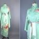 Vintage Kimono / Silk Kimono Robe / Dressing Gown / Long Robe / Wedding Lingerie / Vintage Furisode / Art Deco / Furisode / Aqua Birds