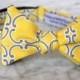 Bow Tie in Yellow and Gray Tiles - Groomsmen and wedding tie - clip on, pre-tied with strap or self tying