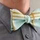 Men's Bow Tie in Mint and Gold- freestyle wedding groomsmen custom bowtie neck self tie green aqua metallic plaid white