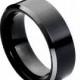 8MM Men's Wedding Engagement Anniversary Band Cobalt Ring Black Enamel Plated High Polish Center non-Plated High Polish Beveled Edge