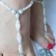 Barefoot Sandals Beach Wedding   Yoga Shoes Foot Jewelry  Beads Pearls White Blue