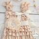 Wedding Baby Flower Girl Dress, Sash Headband Set, Satin Ruffle Petti Dress, Little Girl Lace Ruffle Dress, Ivory Toddler Lace Dress,