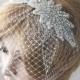 Bridal Birdcage Veil  with detachable Crystal rhinestone applique (2 items) - 03