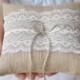Burlap ring pillow Burlap Ring Bearer Pillow with Ivory Silver lace Ring cushion Woodland / Rustic / Cottage style Weddings