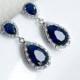 Sapphire Earrings, Blue Sapphire Bridal Earrings, Cubic Zirconia Ear Post and Blue Sapphire Teardrops, Bridesmaids Earrings, Bridal Earrings