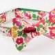 Red Floral Dog Bow Tie Collar with Nickel Buckle - Liberty of London