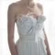 Parisian Princess Silk Wedding Gown - Bohemian Feather Flower Gray Custom Made Wedding Dress