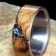 Titanium Wedding Band Or Ring Select Wood Black Cherry Burl Turquoise Inlay