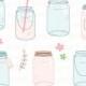 Mason jar clip art: "Mason jars" clipart pack, rustic wedding clipart, summer, spring, pink, blue, hanging jar, label, tag, digital images