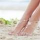 Soleless sandals, foot jewelry, beach wedding barefoot sandals, barefoot shoes, footless sandals, beaded foot jewelry. JESSICA White Small