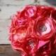 Fuschia and coral wedding bouquet, 8" fuschia pink fabric flower brides bouquet