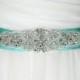 Aqua Bridal Sash - Bridal Belt - Sash Belt - Crystal Rhinestone and Pearl Wedding Dress Belt - Aqua Wedding Belt - ALEXA
