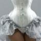 Wedding Corset- Victorian Overbust- Lingerie- White and Silver- wedding bodice