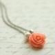 Coral Rose Necklace - Bridesmaid Necklace - Coral Flowergirl Necklace - Coral Wedding - Vintage Wedding - Coral Rose Necklace