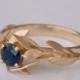 Leaves Engagement Ring No.4 - 14K Gold and Sapphire engagement ring, engagement ring, leaf ring, filigree, antique, art nouveau, vintage