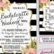 Bachelorette Party Weekend Invitation & Itinerary "Black and White Florals" Collection (Printable File Only) Vintage Stripe Gold Glitter