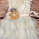Ivory Cream Grey Mustard Lace BurlapToddler Baby Girl Dress, Burlap Flower, Ivory Cream Flower Girl Dress, Rustic Wedding, Vintage Dress