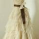 Champange Elegant ruched  a line flowy organza wedding dress, Ruffled wedding dresses, Bridal dress, Bridal gowns with brown sash