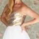 Gold Sequin strapless Wedding Dress, ivory tea length tulle dress - Made to order